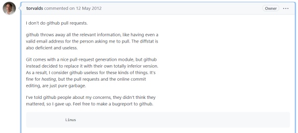 Linus 怒批 GitHub：制造了毫无用处的垃圾合并信息